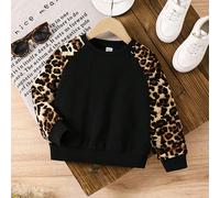 1 pezzo/set elegante e alla moda per ragazze, pullover con stampa leopardata e inserti in stile raglan, adatto per casual, sport, feste e tutte le stagioni. Morbida felpa con stampa cheetah, ideale pe