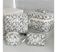 1 Pezzo/Set Stile Coreano Borsa Cosmetica Nera con Stampa Floreale Ditsy e Lacci, Borsa Cosmetica Grande Portatile Multifunzionale per Cosmetici, Cura della Pelle, Crema Solare, Smalto per Unghie, Gio