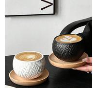 1 pezzo Set tazza e piattino in ceramica con texture di pietra vintage, tazza per caffè/latte/cappuccino di alta qualità a forma di uovo Tazza singola Stone Coffee - Nero opaco,Caffè Stone Egg + Sotto