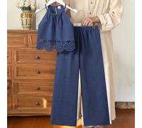 1 pezzo Set top senza maniche e pantaloni per ragazze, design versatile alla moda con collo a canottiera e schiena scoperta, tessuto tessuto, top aderente + pantaloni a gamba dritta rilassata, adatto 