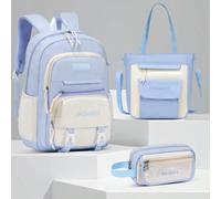 1 pezzo set zaino a tre pezzi con design color block e materiale impermeabile, incluso borsello e astuccio, leggero con molti scomparti Questo set da tre pezzi è composto da uno zaino, una borsa a tra
