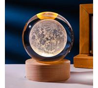 1 pezzo Sfera di cristallo con incisione laser 3D a tema cosmico (diametro 6 cm), incisa con Saturno, pianeti, luna e sistema solare. Combinata con la base in legno della luce LED, è adatta per decora