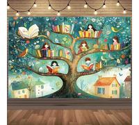 1 pezzo Sfondo creativo 2D a tema libro: Paradiso della lettura da sogno, decora i momenti felici, riempie istantaneamente ogni casa di calore e fascino dell'infanzia! Striscione per feste, senza elet