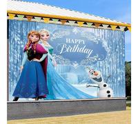 1 pezzo Sfondo decorativo per festa di compleanno di ragazze, tema Frozen di Disney, con castello di ghiaccio, fiocchi di neve e le principesse Elsa e Anna, regina delle nevi Tagli UnicaPoliestere