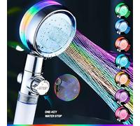 1 pezzo Soffione doccia a mano a LED con cambio colore, soffione doccia con pulsante di arresto dell'acqua, rilevamento della temperatura, soffione doccia in plastica montato a parete, adatto per casa