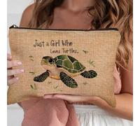 1 pezzo "Solo una ragazza che ama le tartarughe" Borsa per il trucco stampata, organizer da viaggio in stile moderno in poliestere leggero, decorazione per la stanza, borse, borsa per il trucco, viagg