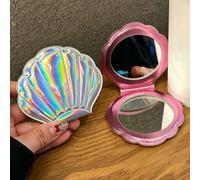 1 pezzo Specchio da trucco pieghevole a forma di conchiglia, a doppia faccia, portatile, accessorio estetico da sirena in stile Y2K, essenziale per viaggi estivi e uso quotidiano, regalo per la Festa 