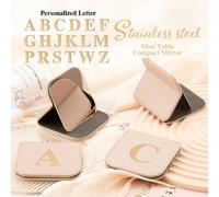 1 pezzo Specchio da trucco pieghevole in acciaio inossidabile con lettere dorate personalizzate, avvolto in elegante pelle color cachi. Perfetto per la cara mamma, zia, nonna, figlia, nipote, sorella,