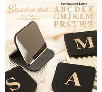 1 pezzo Specchio da trucco pieghevole in acciaio inossidabile con lettere dorate personalizzate, avvolto in elegante pelle nera. Perfetto per la cara mamma, zia, nonna, figlia, nipote, sorella, sposa,