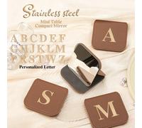 1 pezzo Specchio da trucco pieghevole in acciaio inossidabile con lettere dorate personalizzate, avvolto in elegante pelle marrone. Perfetto per la cara mamma, zia, nonna, figlia, nipote, sorella, spo