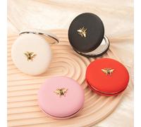 1 Pezzo Specchio da Trucco Rotondo Reversibile in Pelle, Intarsiato con Ape in Oro, Disponibile in Oro, Nero, Rosa, Rosso Fragola, Regalo per Mamma, Zia, Nonna, Figlia, Nipote, Sorella, Amica, Fidanza