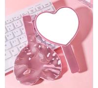 1 pezzo - Specchio da viaggio portatile a forma di cuore con onde d'acqua, specchio moderno e carino per il trucco da viaggio con manico, specchio portatile da donna (rosa), trucco, economico, decoraz