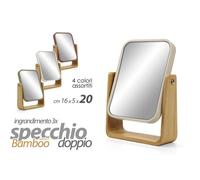 1 Pezzo Specchio Doppio Bagno in Plastica e Bamboo 16 x 5 x 20 cm 4 Colori