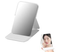 1 pezzo Specchio pieghevole bianco con custodia in pelle, piccolo specchio a mano per borsa, specchio da viaggio pieghevole portatile per viaggi e trucco, mini specchio compatto, 10,5 x 7 cm