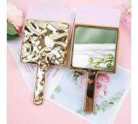 1 pezzo Specchio portatile con manico, specchio per il trucco placcato, con design creativo asimmetrico, adatto per camera da letto, dormitorio, trucco, economico, decorazione della stanza, toeletta, 