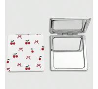 1 pezzo Specchio quadrato per il trucco con stampa a fiocco rosa e cuore, specchio portatile da tenere in mano per ragazze (disposizione del motivo casuale) Frutta & verduravetro