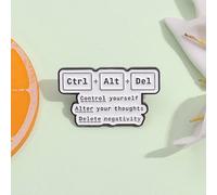 1 pezzo Spilla in metallo a forma di tastiera per computer con la scritta "Control Yourself, Alter Your Thoughts, Delete Negativity" - spilla divertente con il simbolo Ctrl+Alt+Canc Tagli UnicaLega di