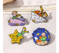 1 pezzo Spilla in metallo con simpatico cartone animato del Piccolo Principe, "Il Principe e la Rosa" spilla da favola, aeroplano di carta e pianeta, accessori di moda, spilla in metallo per decorare 