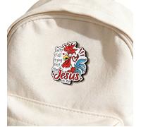 1 pezzo Spilla religiosa smaltata con Gesù e gallo rosso, "Perché metti alla prova il mio Gesù", spilla per cappelli, risvolti, gioielli, regalo Tagli UnicaLettereLega di zinco
