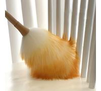 1 pezzo Spolverino in lana d'agnello con manico in legno, spazzola manuale per rimozione della polvere per uso domestico e in ufficio, ideale per mobili, pareti, biancheria da letto e spazi living - s