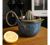 1 pezzo Spremitoio manuale in ceramica, elegante e pratico, adatto per succhi di frutta e verdura, limone, omogeneizzati per bambini, per uso domestico e bar (Bianco sporco/Blu scuro) 2 pezzi + cornic