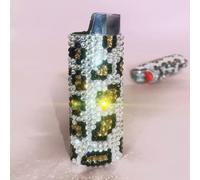 1 Pezzo Stampa Leopardo Scintillante Strass Custodia Porta Accendino, Gioielli di Cristallo Lucido Accendino Copertura Manica per J6 Modello Accendino, Accessori Accendino