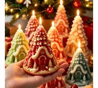 1 pezzo Stampo in silicone 3D per candele a forma di casetta di neve e albero di Natale, design a strati con casetta di neve in rilievo e mini albero di pino, stampo riutilizzabile per candele aromati