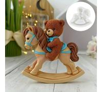 1 pezzo Stampo in silicone a forma di orsetto carino che cavalca un cavallo a dondolo, per realizzare candele, ornamenti in resina o gesso, adatto come regalo di Natale, Capodanno, primavera e inverno