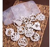 1 pezzo Stampo in silicone per decorazioni natalizie, stampo rotondo per ciondoli in resina, con elementi decorativi come albero di Natale, fiocco di neve, campana natalizia, angelo, per lavorazioni i
