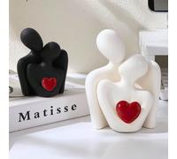 1 pezzo Statua dell'Amore del Bacio, con un cuore rosso tra le braccia, decorazione in resina di una coppia che si abbraccia, regalo romantico e significativo, scultura per camera da letto, casa, uffi