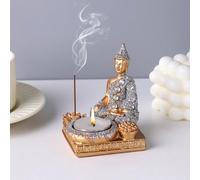 1 pezzo Statua di Buddha creativa in resina con inserti in mattoni, decorazione da scrivania domestica, bruciatore di incenso (senza tazza di metallo) fondo tondo,fondo quadrato,segno di fortuna,Tutto