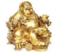 1 pezzo Statua di Buddha in resina, dal significato di buon auspicio e prosperità, Buddha che ride seduto su una sedia con drago imperiale, scultura di Buddha in ottone, decorazione per la casa, regal