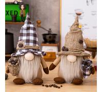 1 pezzo Statuetta nana da caffè, decorazione a tema caffè con cappello a righe bianco e marrone, sciarpa a quadri e accessori a forma di chicco di caffè, adatto per decorazione di scene, decorazione p