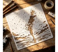1 pezzo Stencil artistico "Guardando le stelle", modello riutilizzabile da 7,8 pollici con paesaggio e figura, adatto per pareti, tela, tessuto, mobili, cornici fotografiche e progetti di decorazione 