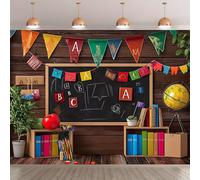 1 pezzo Striscione con tema di lavagna e libro, in materiale di poliestere, con scritte multicolore, decorazione con globo e tavolo, adatto per attività interne ed esterne, perfetto per decorazione di