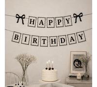 1 pezzo Striscione di compleanno con fiocco nero e ghirlanda con mini fiocchi di nastro per ragazze, decorazioni per feste di compleanno con fiocco nero, festa di nascità, forniture per decorazioni di