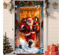 1 pezzo Striscione natalizio con Babbo Natale e elementi festivi, copertura rettangolare in poliestere stile natalizio con scatole regalo, fiocchi di neve, ghirlanda floreale e dettagli accoglienti pe