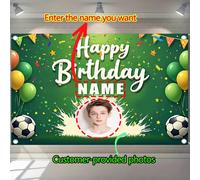 1 pezzo Striscione personalizzato per il compleanno del principe del calcio con foto e nome personalizzabili, cartellone in vinile, decorazioni per feste a tema sportivo, senza elettricità necessaria,