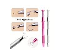 1 pezzo Strumento professionale per piercing con supporto a pinza tatuata, 4 artigli in acciaio inossidabile per afferrare perle e gioielli, pinzette con punte in cristallo per la realizzazione di gio