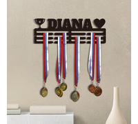 1 pezzo Supporto espositivo in metallo personalizzato con nome per medaglie di basket, calcio, balletto, pattinaggio su ghiaccio, colore nero/oro, adatto come regalo per San Valentino, Capodanno, Nata