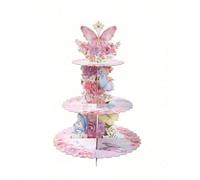 1 pezzo Supporto per cupcake a 3 piani con farfalle e fiori rosa, espositore per dolci con rose e farfalle in acquerello, decorazione creativa fai-da-te per torte, adatto per festa di nascità, complea