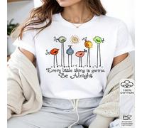 1 pezzo t-shirt casual da donna in 100% cotone con stampa grafica di uccelli carini - Ogni piccola cosa andrà bene L,M,S,XLGeometrico,Cuore,PianteTessuto in maglia