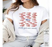 1 pezzo T-shirt da donna con stampa pesce unica "Crea le tue onde", 100% cotone L,M,S,XLGeometrico,Cuore,PianteTessuto in maglia