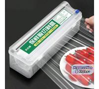 1 pezzo Taglierina multifunzionale in plastica per pellicola trasparente, organizer riutilizzabile per pellicola in plastica, dispenser per pellicola trasparente da cucina con taglierina incorporata, 