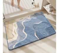 1 pezzo Tappetino da bagno con motivo floccato a onde marine, tappeto da bagno ultra spesso e morbido con motivo geometrico, adatto per tutte le stagioni, con fondo antiscivolo in TPR, assorbente, fac