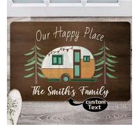 1 pezzo Tappetino da bagno personalizzato "Il nostro posto felice" con nome famiglia, tappetino da bagno personalizzato con testo personalizzato, arredo casa personalizzato per famiglie, morbido, asso
