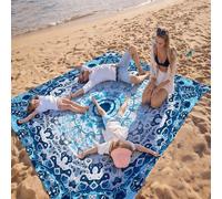 1 pezzo Tappetino da spiaggia oversize blu con motivo mandala, a prova di sabbia e ad asciugatura rapida, adatto per 1-3 adulti - Tessuto in poliestere leggero e resistente - Perfetto per viaggi, camp