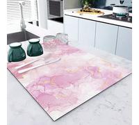 1 pezzo, Tappetino per asciugatura in gomma con texture stampata a marmo rosa, per stoviglie in caffetteria e ristorante, tappeto da cucina per stoviglie, tappetino da tavolo in fango di diatomee dure