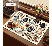 1 pezzo Tappetino per essiccare il caffè, Tappetino per macchina da caffè, Tappetino gocciolante con motivo dipinto a mano di caffettiera e tazza, Tema accogliente del caffè con chicchi di caffè e not