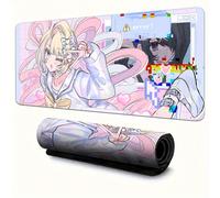 1 pezzo Tappetino per mouse da gioco con ragazza bionda stile anime - Base in gomma antiscivolo, lavabile, design vibrante rosa e viola con motivi a cuori e stelle, perfetto per ufficio, scuola e deco